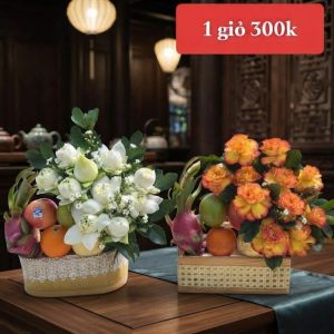 GIỎ LỄ HOA VÀ NGŨ QUẢ
